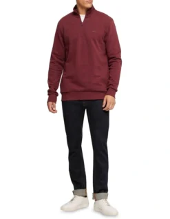 Oxford Wyatt Zip Neck Sweater Shirt In Red -Men's Fashion 986198950 5 1 720x928