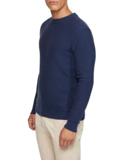 Oxford Leon Crew Neck Wool Rich Pullover In Navy -Men's Fashion 986199760 2 720x928