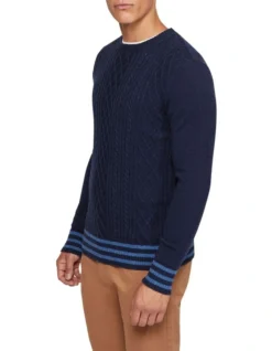 Oxford Matteo Cable Knit Pullover In Navy -Men's Fashion 986200120 2 720x928