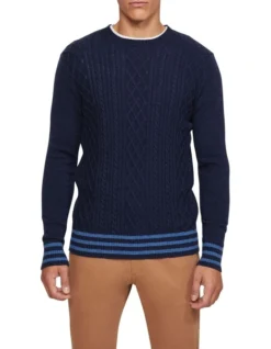 Oxford Matteo Cable Knit Pullover In Navy -Men's Fashion 986200120 5 720x928