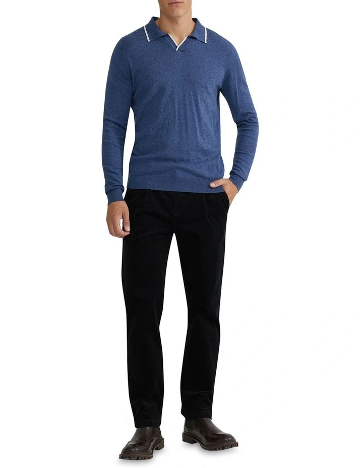 Oxford Reiss Tipping Collar Long Sleeve Knit Polo In Blue 3 Oxford Reiss Tipping Collar Long Sleeve Knit Polo In Blue