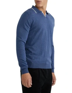 Oxford Reiss Tipping Collar Long Sleeve Knit Polo In Blue 8 Oxford Reiss Tipping Collar Long Sleeve Knit Polo In Blue -Men's Fashion 986201290 2 720x928
