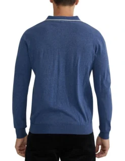 Oxford Reiss Tipping Collar Long Sleeve Knit Polo In Blue 9 Oxford Reiss Tipping Collar Long Sleeve Knit Polo In Blue -Men's Fashion 986201290 3 720x928