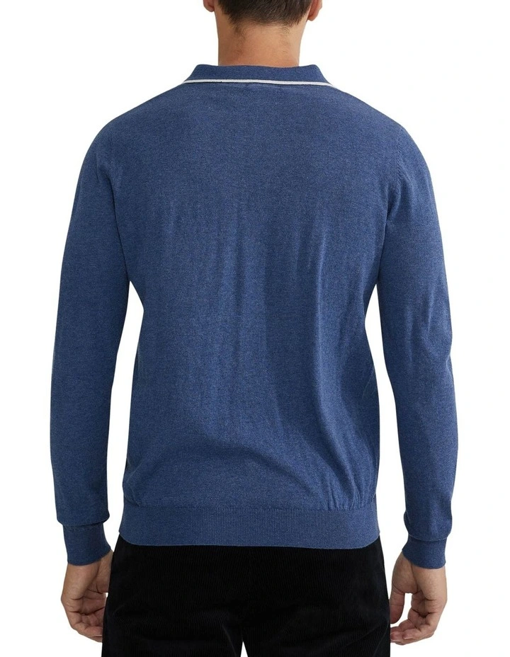 Oxford Reiss Tipping Collar Long Sleeve Knit Polo In Blue 5 Oxford Reiss Tipping Collar Long Sleeve Knit Polo In Blue - Image 3