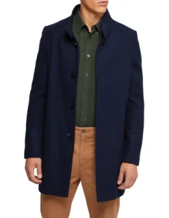 Oxford Dunbar Checked Wool Rich Overcoat In Blue