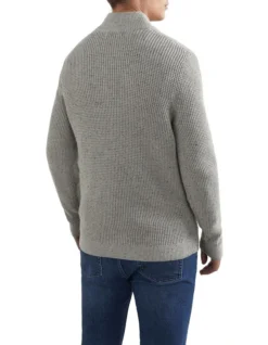 French Connection Waffle Half Zip Knit In Grey -Men's Fashion 990493840 990488440 3 720x928