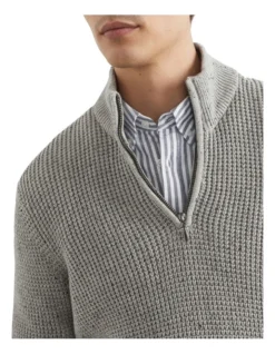 French Connection Waffle Half Zip Knit In Grey -Men's Fashion 990493840 990488440 4 720x928