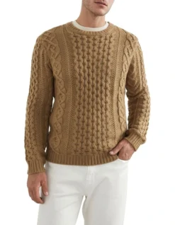 French Connection Cable Crew Knit In Beige