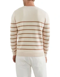 French Connection Placement Stripe Knit In Cream -Men's Fashion 991617400 3 720x928