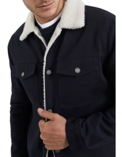 French Connection Twill Sherpa Jacket In Navy -Men's Fashion 991619560 991608220 3 720x928