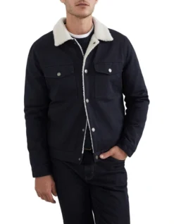 French Connection Twill Sherpa Jacket In Navy -Men's Fashion 991619560 991608220 5 720x928