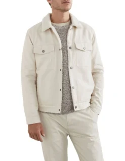 French Connection Twill Sherpa Jacket In Cream