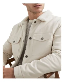 French Connection Twill Sherpa Jacket In Cream -Men's Fashion 991619560 991608760 4 720x928