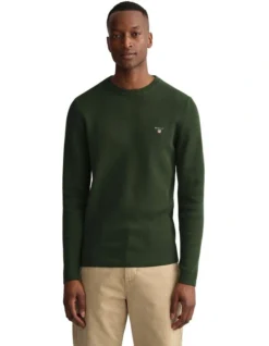 Gant Rib Texture Crew Neck In Green