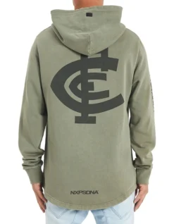 Carlton Curved Hem Hooded Sweatshirt In Khaki