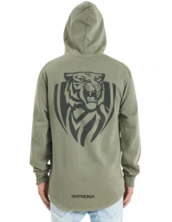 Richmond Curved Hem Hooded Sweatshirt In Khaki